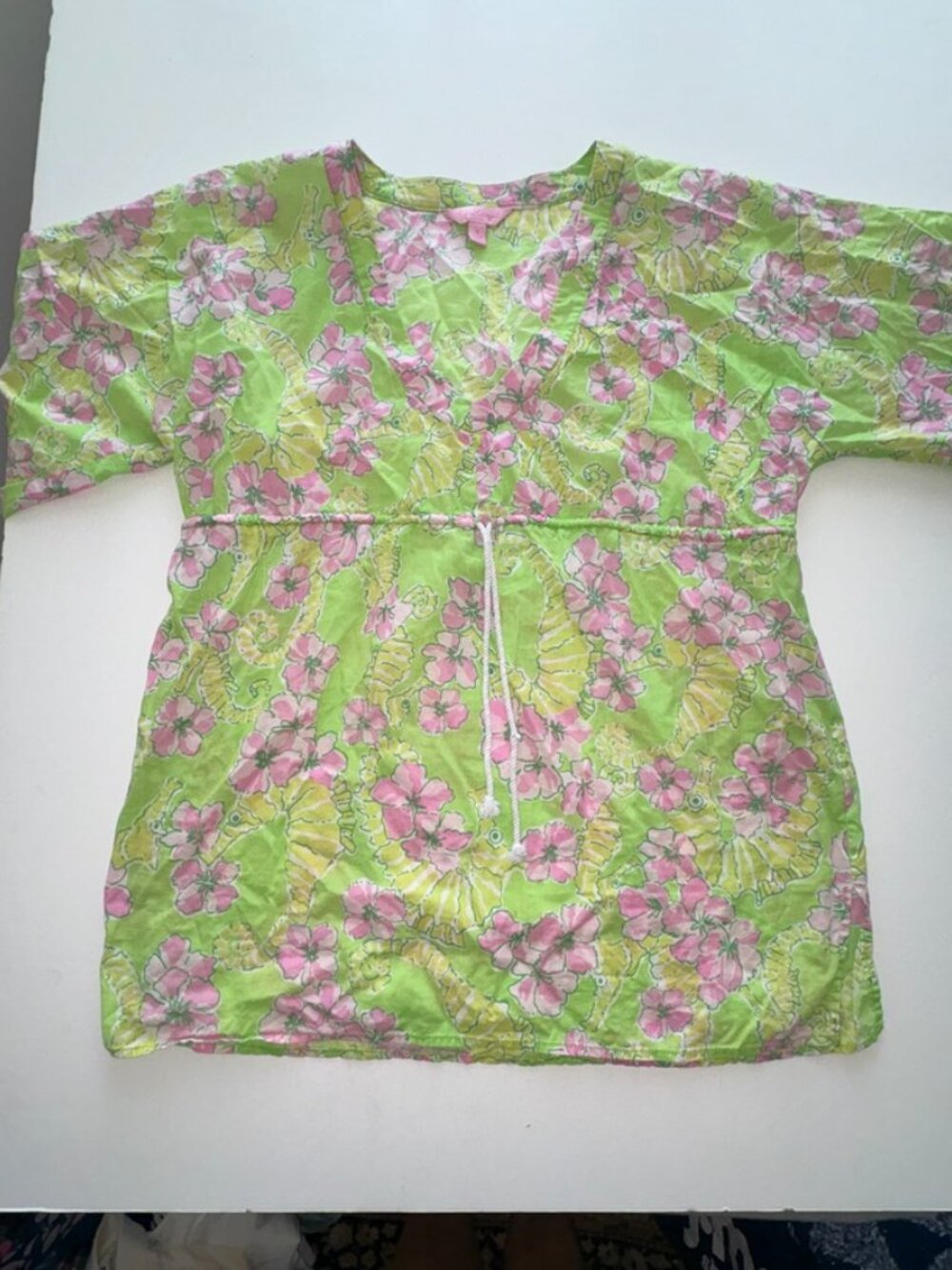 Women's Lilly Pulitzer Green Pink Tropical Floral Swim Coverup Tunic Dress S